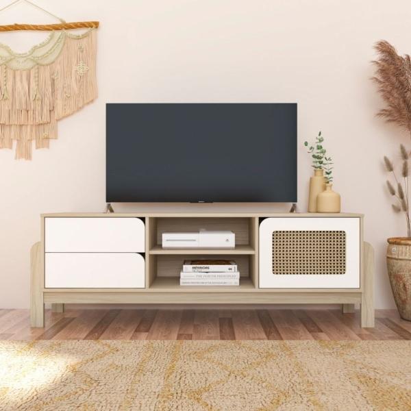 MUEBLE PARA TV PARA 55 PULGADAS MDP NATURAL BLANCO 160 X 40 X 53 CM