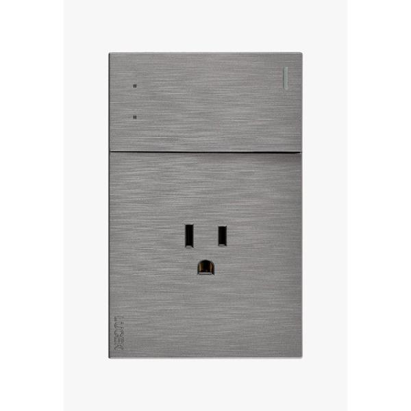 PLACA PLANA CON 1 INTERRUPTOR DE ESCALERA Y 1 CONTACTO DE 1.5 MÓDULOS FLAT PLATA