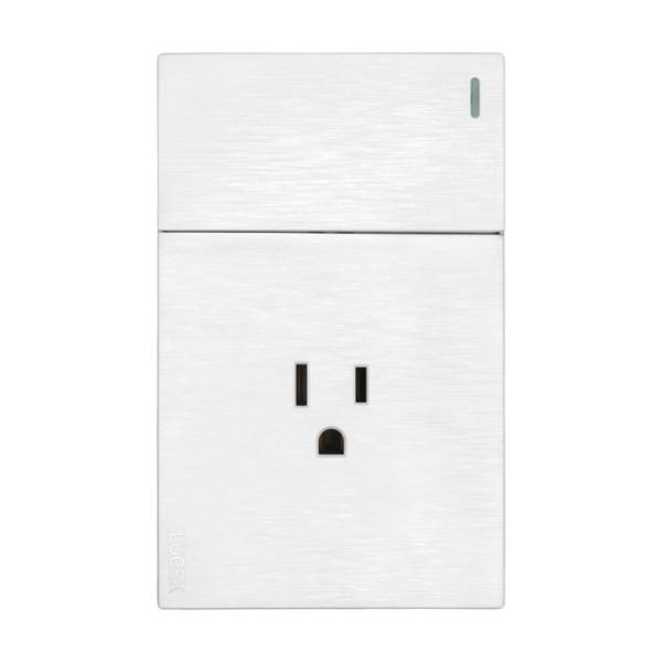 PLACA PLANA CON 1 INTERRUPTOR SENCILLO Y 1 CONTACTO DE 1.5 MÓDULOS FLAT BLANCA
