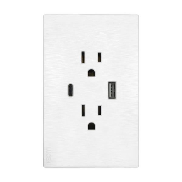 PLACA PLANA CON 2 CONTACTOS 1 ENTRADA USB Y UNA ENTRADA C FLAT BLANCA
