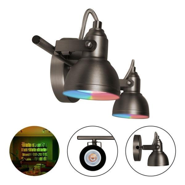 LAMPARA DE SOBREPONER EN TECHO CON FOCO GU10 RGB, 10W, COLOR SATIN