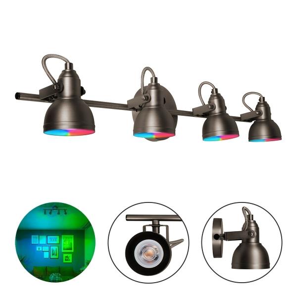 LAMPARA DE SOBREPONER EN TECHO CON FOCO GU10 RGB, 20W, COLOR SATIN