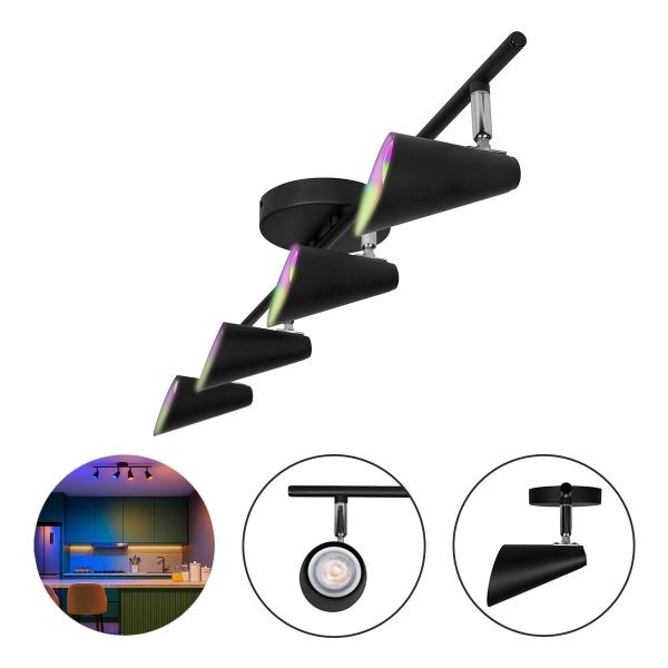 LAMPARA DE SOBREPONER EN TECHO CON FOCO GU10 RGB, 20W, COLOR NEGRO