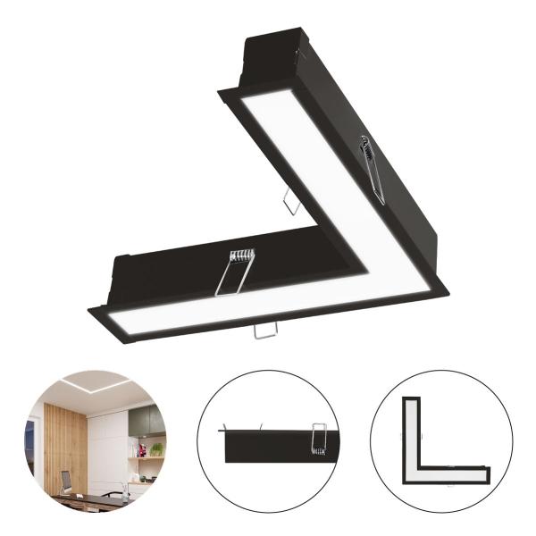 LAMPARA SUPER LINE DE EMPOTRAR EN TECHO EN L, LUZ CALIDA, 6W, COLOR NEGRO