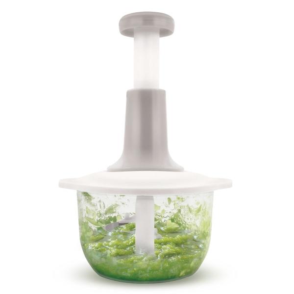 PROCESADOR MANUAL DE ALIMENTOS BLANCO Y TRANSPARENTE