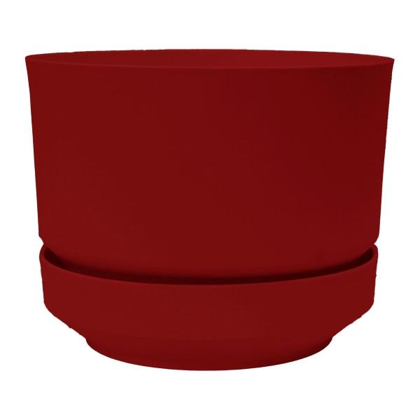 MACETA DE PLÁSTICO REDONDA CHICA ROJA 15 CM CON PLATO