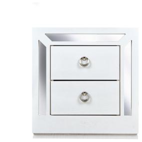 BURÓ CON 2 CAJONES COLOR BLANCO Y PLATA - MADERA MDF