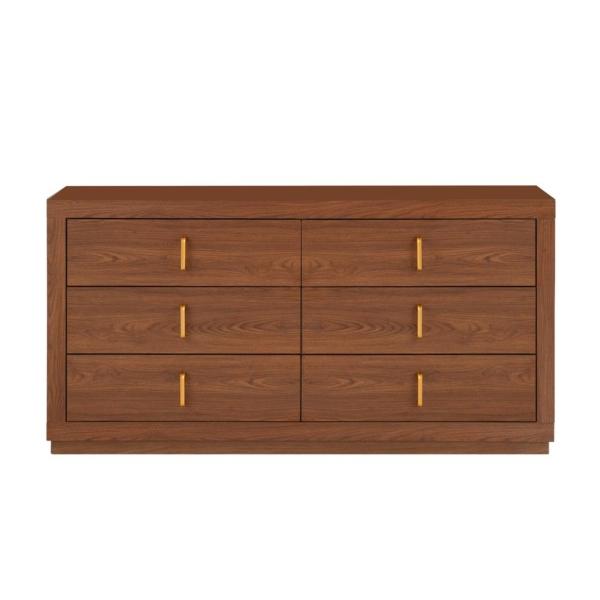CÓMODA CAJONERA DE MDF NOGAL 6 CAJONES PARA RECÁMARA DISEÑO MODERNO ARMADA
