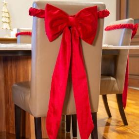 SET DE MOÑOS CUBRESILLAS NAVIDEÑOS VELVET ROJO POLIÉSTER 4 PIEZAS