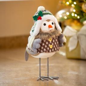 PELUCHE NAVIDEÑO PÁJARO GRANDE TONOS BEIGE Y VERDE POLIÉSTER 43 X 37 X 18 CM