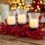 PORTAVELAS NAVIDEÑO ELEGANTE CHERRIES ROJO METÁLICO VIDRIO CRAQUELADO 70 CM