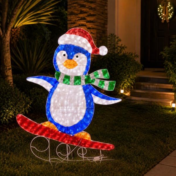 FIGURA NAVIDEÑA PINGÜINO CARAMEL DREAMS CON LUZ LED 120 CM
