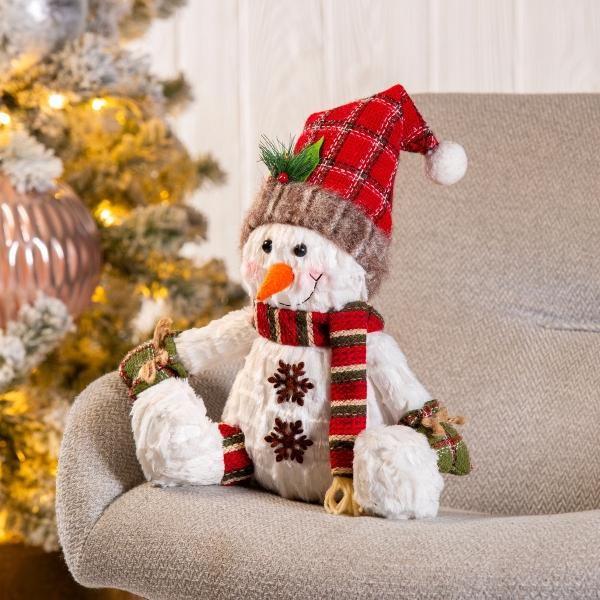 PELUCHE NAVIDEÑO MUÑECO DE NIEVE BLANCO Y ROJO 45 X 28 X 18 CM