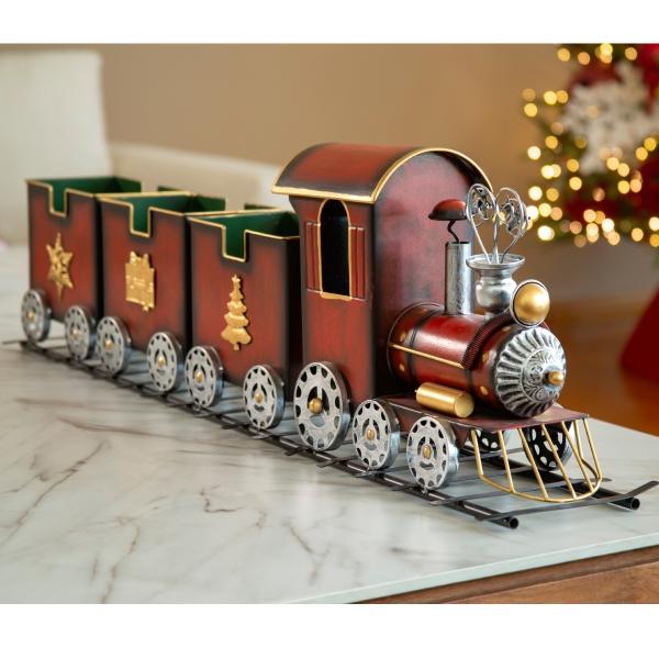 ADORNO NAVIDEÑO PARA MESA TREN METÁLICO ROJO 94.5 CM