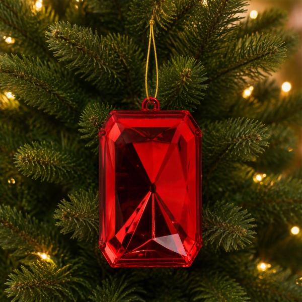 COLGANTE NAVIDEÑO GEMA RECTANGULAR 11.7 X 7 X 19.5 CM ROJO BRILLANTE