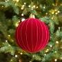 COLGANTE NAVIDEÑO TERCIOPELO 15 CM RAYAS ROJO CON BRILLOS COLECCIÓN VELVET