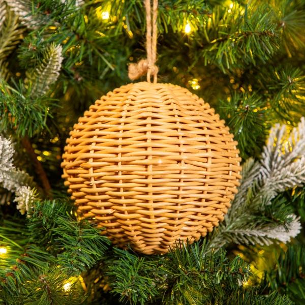 COLGANTE NAVIDEÑO RATTAN TEJIDO 15 CM BEIGE MATE