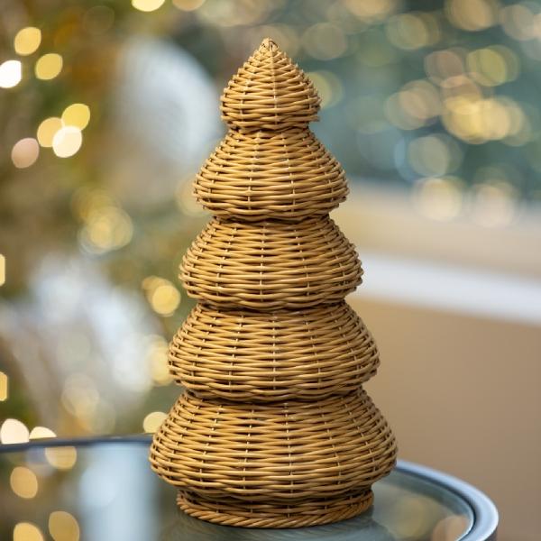 ADORNO PARA MESA NAVIDEÑO PINO RATTAN CAFÉ 45 CM