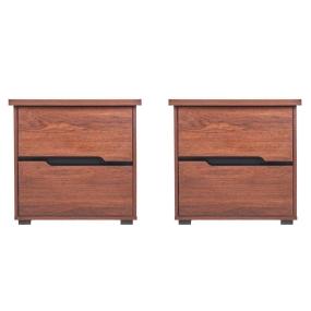SET DE 2 BURÓS CON 2 CAJONES COLOR NOGAL - MADERA MDF Y MELAMINA