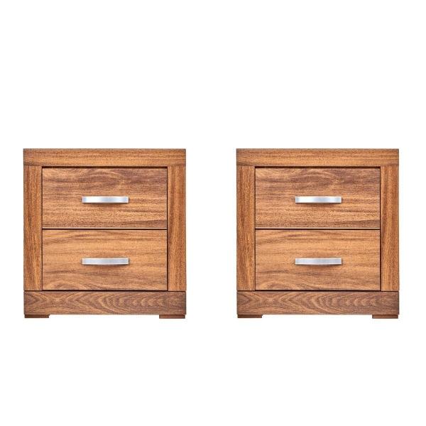 SET DE 2 BURÓS CON 2 CAJONES COLOR NOGAL CON JALADERAS DE METAL - MADERA MDF