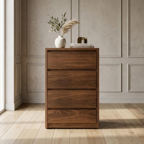 CÓMODA CAJONERA MDF NATURAL 4 CAJONES PARA RECÁMARA AMPLIO ALMACENAMIENTO