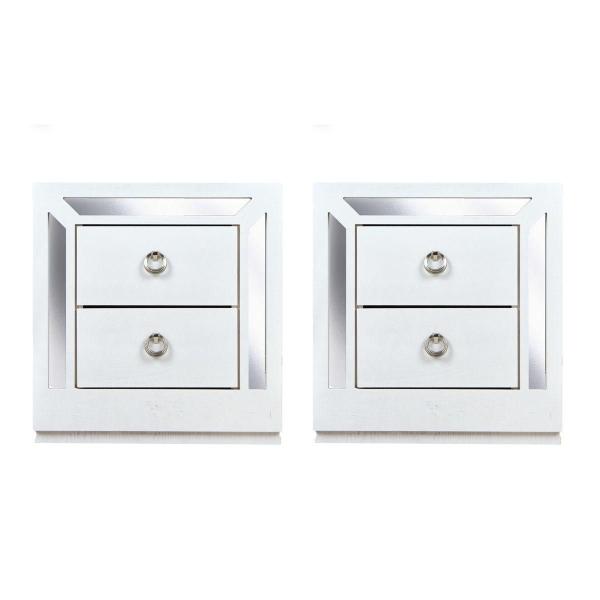 SET DE 2 BURÓS CON 2 CAJONES COLOR BLANCO Y PLATA - MADERA MDF
