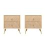 SET DE 2 BURÓS CON 2 CAJONES COLOR NATURAL - MDF, MELAMINA Y METAL
