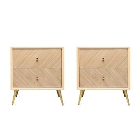 SET DE 2 BURÓS CON 2 CAJONES COLOR NATURAL - MDF, MELAMINA Y METAL
