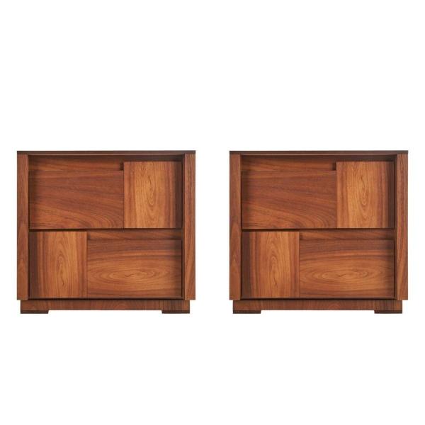 SET DE 2 BURÓS CON 2 CAJONES COLOR NOGAL - MADERA MDF Y MELAMINA