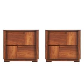 SET DE 2 BURÓS CON 2 CAJONES COLOR NOGAL - MADERA MDF Y MELAMINA