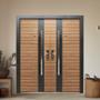PUERTA EXTERIOR DE SEGURIDAD DOBLE 14 PASADORES 180 X 213 CM MADERA PINO