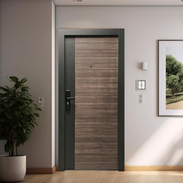 PUERTA EXTERIOR DE SEGURIDAD 10 PASADORES 96 X 213 CM DERECHA MADERA GRIS