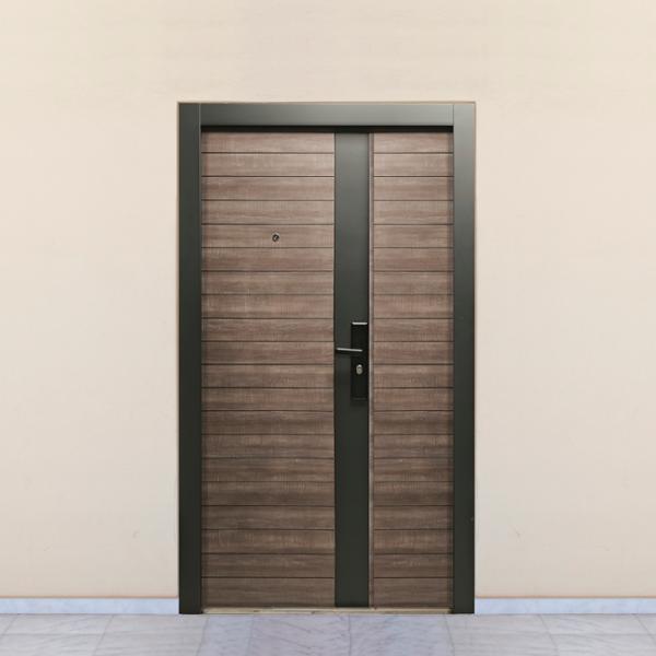PUERTA EXTERIOR DE SEGURIDAD CON FIJO 14 PASADORES 120 X 213 CM IZQUIERDA MADERA GRIS