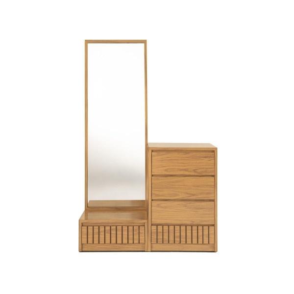 TOCADOR MDF NATURAL 4 CAJONES PARA RECÁMARA CON ESPEJO DE CUERPO COMPLETO