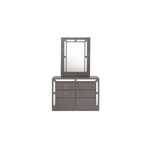 CAJONERA MDF GRIS 6 CAJONES PARA RECÁMARA ESTILO MODERNO CON ESPEJO