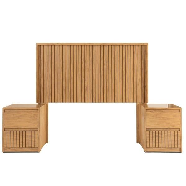 CABECERA KING SIZE DE MDF NATURAL CON 2 BURÓS Y CAJONES PARA RECÁMARA