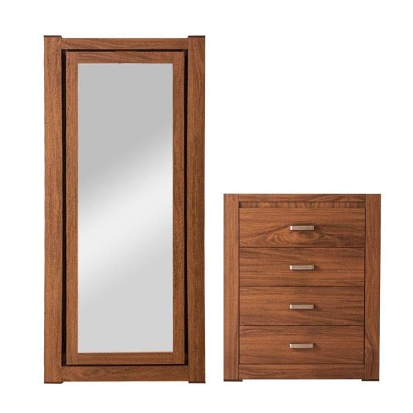 CAJONERA TOCADOR MDF NOGAL 4 CAJONES PARA RECÁMARA CON ESPEJO