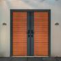 PUERTA EXTERIOR DE SEGURIDAD DOBLE 14 PASADORES 180 X 213 CM MADERA CAOBA