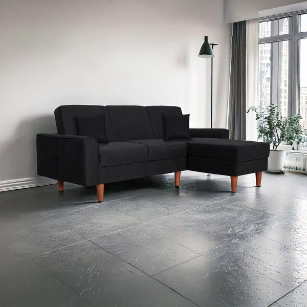 SALA ESQUINERA MODULAR LONDRES CAMA TELA 245 X 93 X 157 CM GRIS OXFORD SIN COJINES