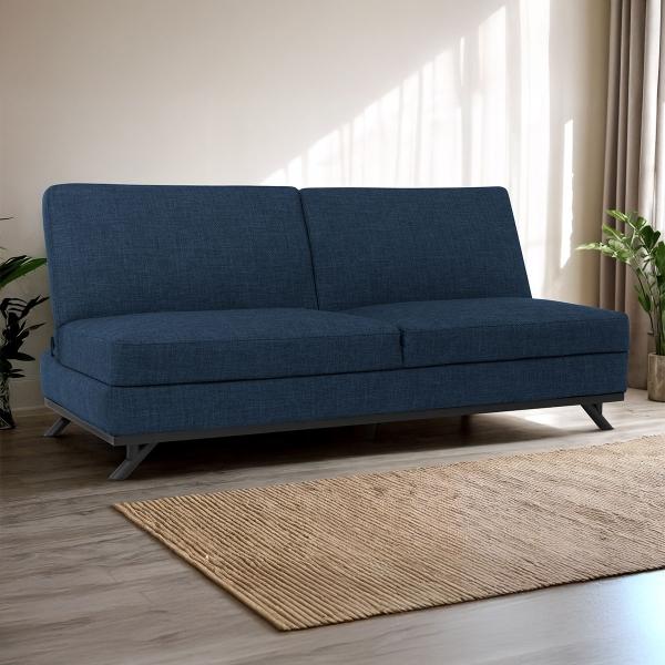 SOFÁ CAMA ROMA RECLINABLE TELA 189 CM AZUL SIN COJINES