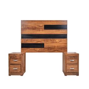 CABECERA KING SIZE MDF NOGAL Y NEGRO MODERNA CON BURÓS Y LUZ PARA RECÁMARA