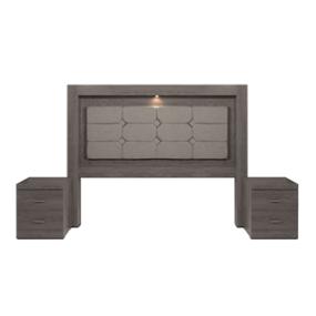 CABECERA KING SIZE MDF GRIS TAPIZADA CON 2 BURÓS PARA RECÁMARA