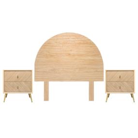 CABECERA KING SIZE DE MDF NATURAL MODERNA CON 2 BURÓS PARA RECÁMARA