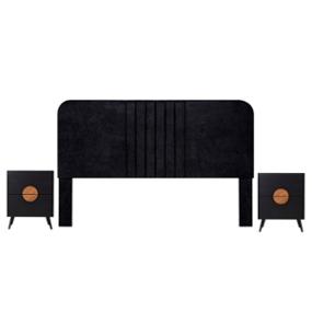 CABECERA KING SIZE DE MDF NEGRO TAPIZADA CON 2 BURÓS PARA RECÁMARA
