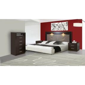 RECAMARA KING SIZE DE 4 PIEZAS CON CABECERA CON LUZ 2 BUROS Y CAJONERA COLOR CHOCOLATE MAD IND TAP