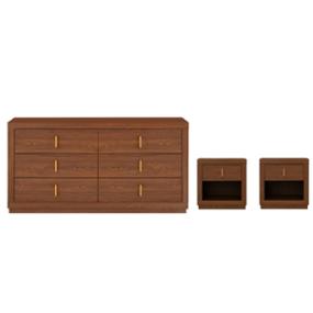 SET DE CAJONERA CON 6 CAJONES Y 2 BURÓS CON 1 CAJÓN COLOR NOGAL - MADERA INDUSTRIALIZADA