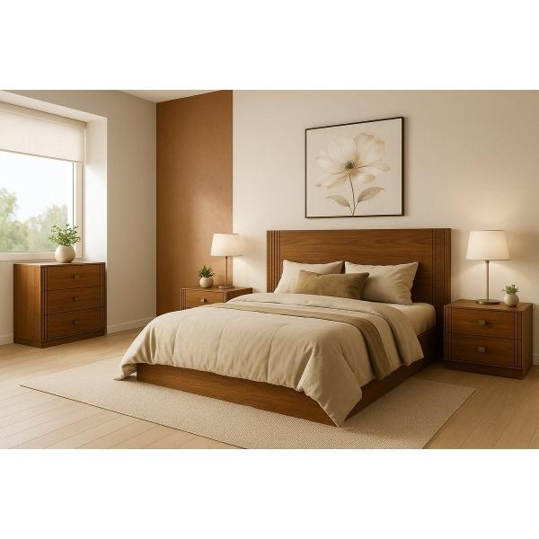 RECAMARA KING SIZE DE 4 PIEZAS CON CABECERA 2 BUROS Y CAJONERA COLOR PAROTA MADERA INDUSTRIALIZADA