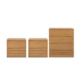 SET DE CAJONERA CON 4 CAJONES Y 2 BURÓS CON 2 CAJONES COLOR NATURAL - MADERA INDUSTRIALIZADA