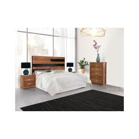 RECÁMARA KING SIZE DE 4 PIEZAS CON CABECERA, 2 BURÓS Y CAJONERA COLOR NOGAL - MADERA INDUSTRIALIZADA
