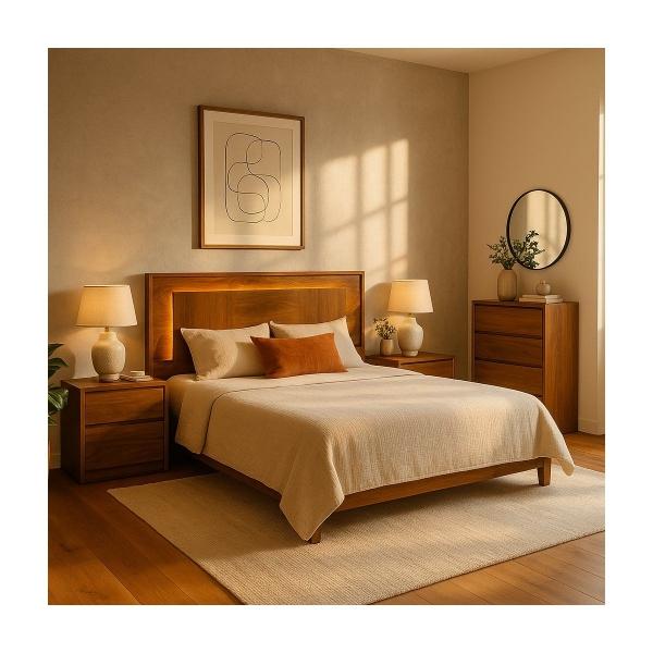 RECAMARA KING SIZE 4 PIEZAS CON CABECERA CON LUZ 2 BUROS Y CAJONERA PAROTA MADERA INDUSTRIALIZADA